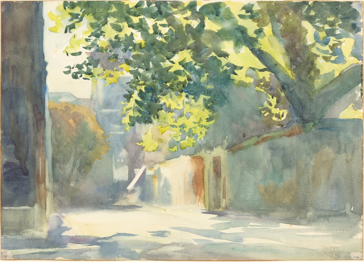 Auringon valaisema seinä puun alla, n. 1913. tekijältä John Singer Sargent