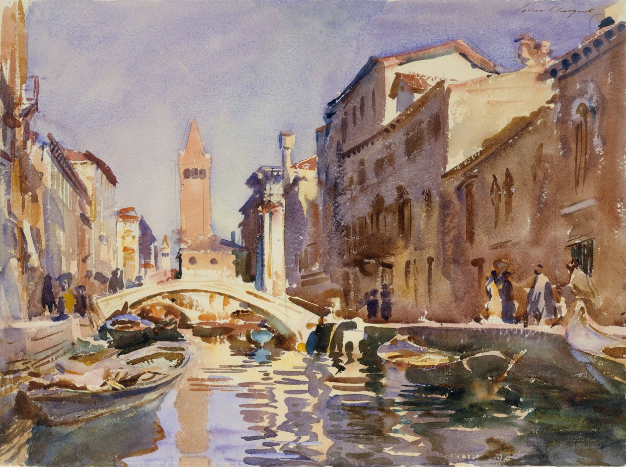 Venetsian kanava, 1913 (wc ja grafiitti luonnonvalkoiselle paperiarkille) tekijältä John Singer Sargent