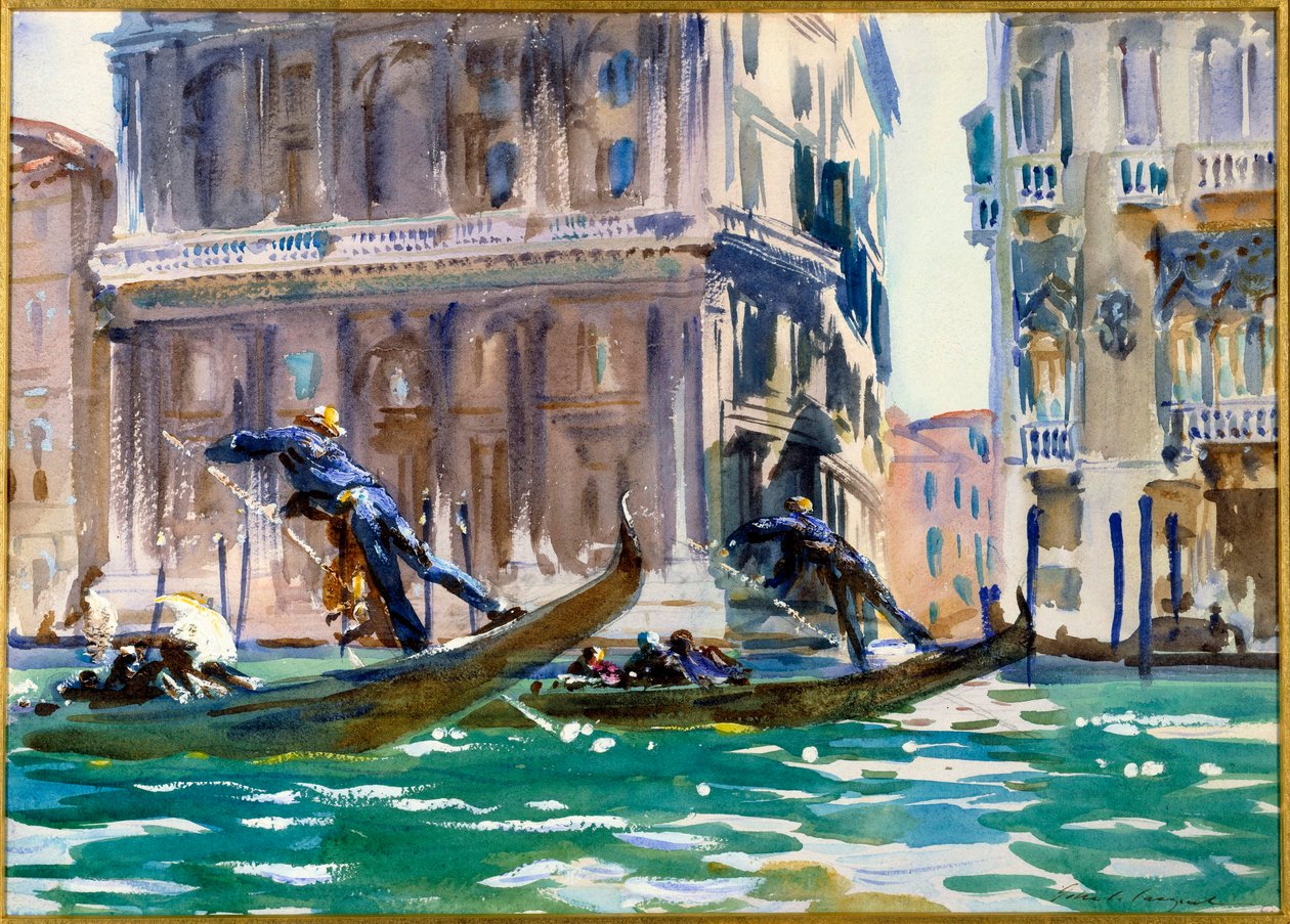 Näkymä Venetsian Canal Grandelle, John Singer Sargentin (1856-1925) akvarelli (ec.bitter.) noin 1906 Pariisi, musee du petit Palais - Näkymä Venetsian Canal Grandelle (kutsutaan myös nimellä "" On the Canal) . John Singer Sargentin (1856-1925) vesiväri (Am tekijältä John Singer Sargent