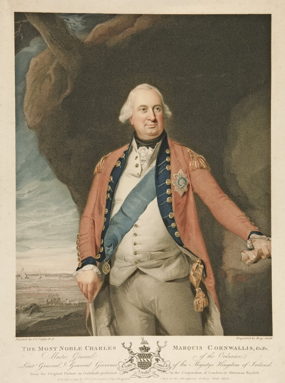 Jaloin Charles Marquis Cornwallis, pubi. 1798 (värikaiverrus) tekijältä John Singleton (after) Copley