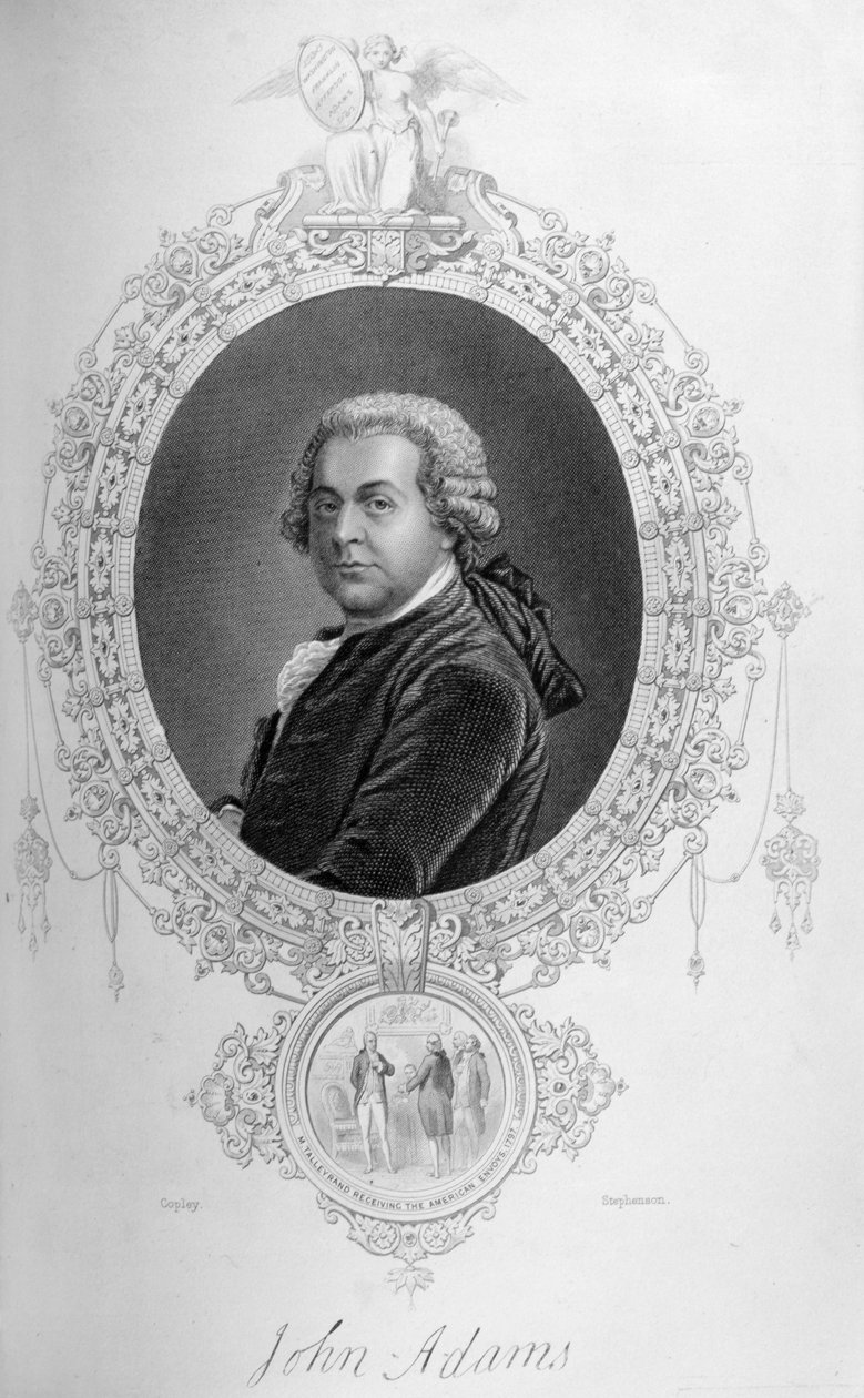 John Adams, "The History of the United States", voi. Minä, Charles Mackay, kaiverrus Stephenson tekijältä John Singleton Copley