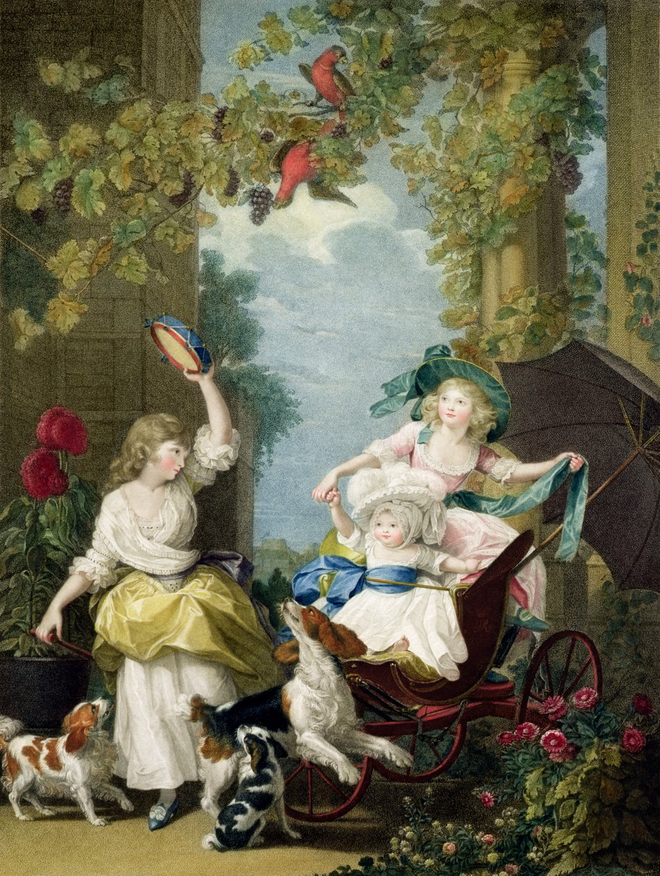 Heidän kuninkaalliset korkeutensa prinsessat Maria (1776-1857), Sophia (1777-1848) ja Amelia (1783-1810), kaiverrettu Francesco Bartolozzi (1727-1815), taiteilijan kustantama, 1792 (pistekaiverrus). tekijältä John Singleton Copley