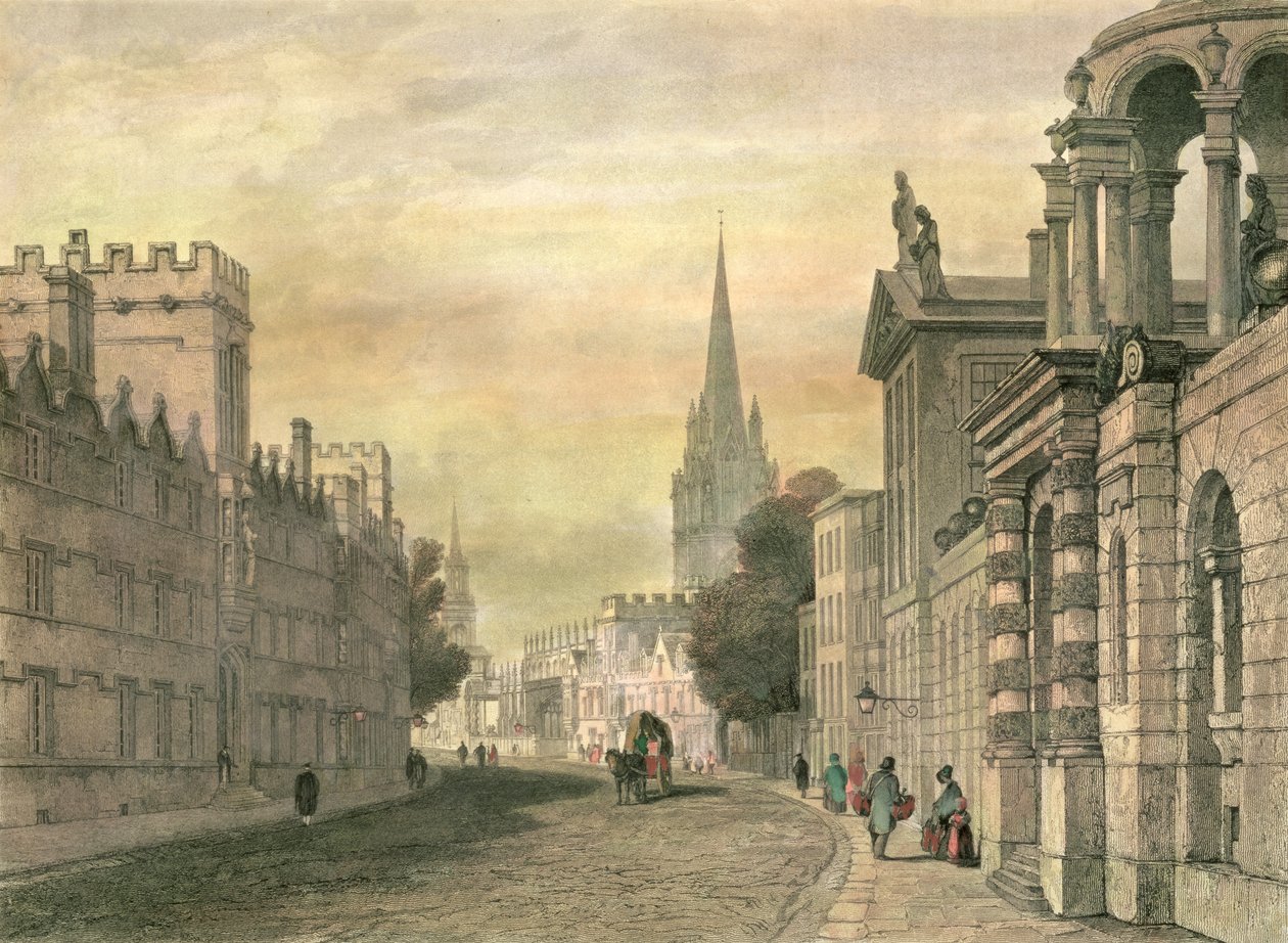High Street, Oxford, kaiverrus G. Hollis, 1835 tekijältä John Skinner Prout