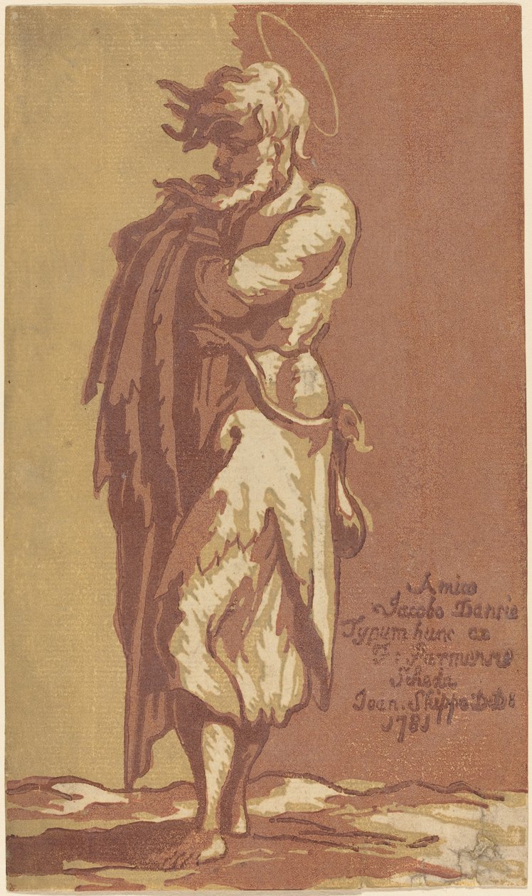 Mies Saint seisoo, kädet ristissä, kasvot vasemmalle tekijältä John Skippe after Parmigianino