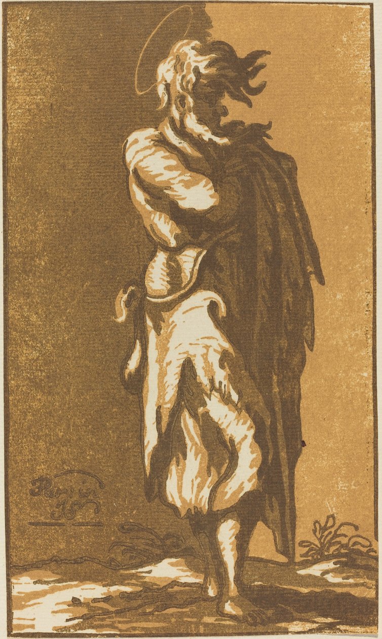 Mies Saint seisoo kädet ristissä, kasvot oikealle tekijältä John Skippe after Parmigianino