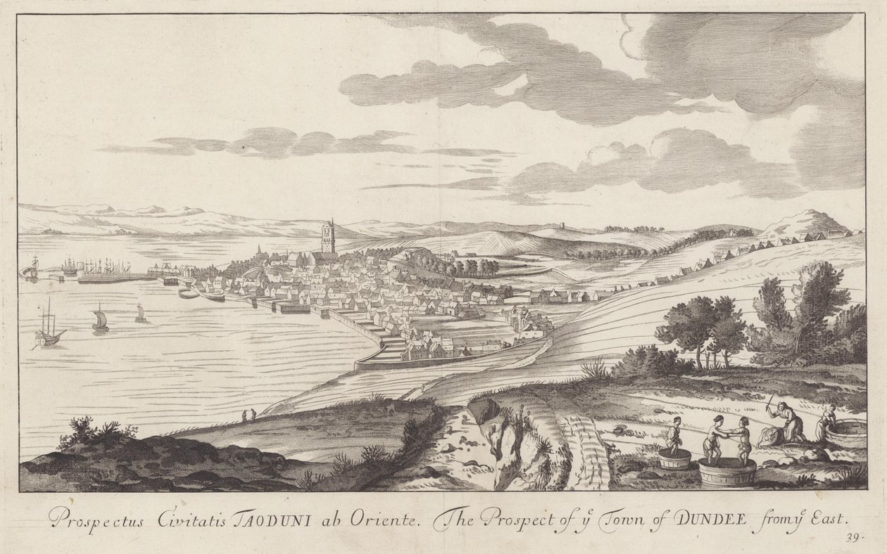 Kuva Dundee, Angus, Skotlanti, piirretty vuonna 1693 tekijältä John Slezer