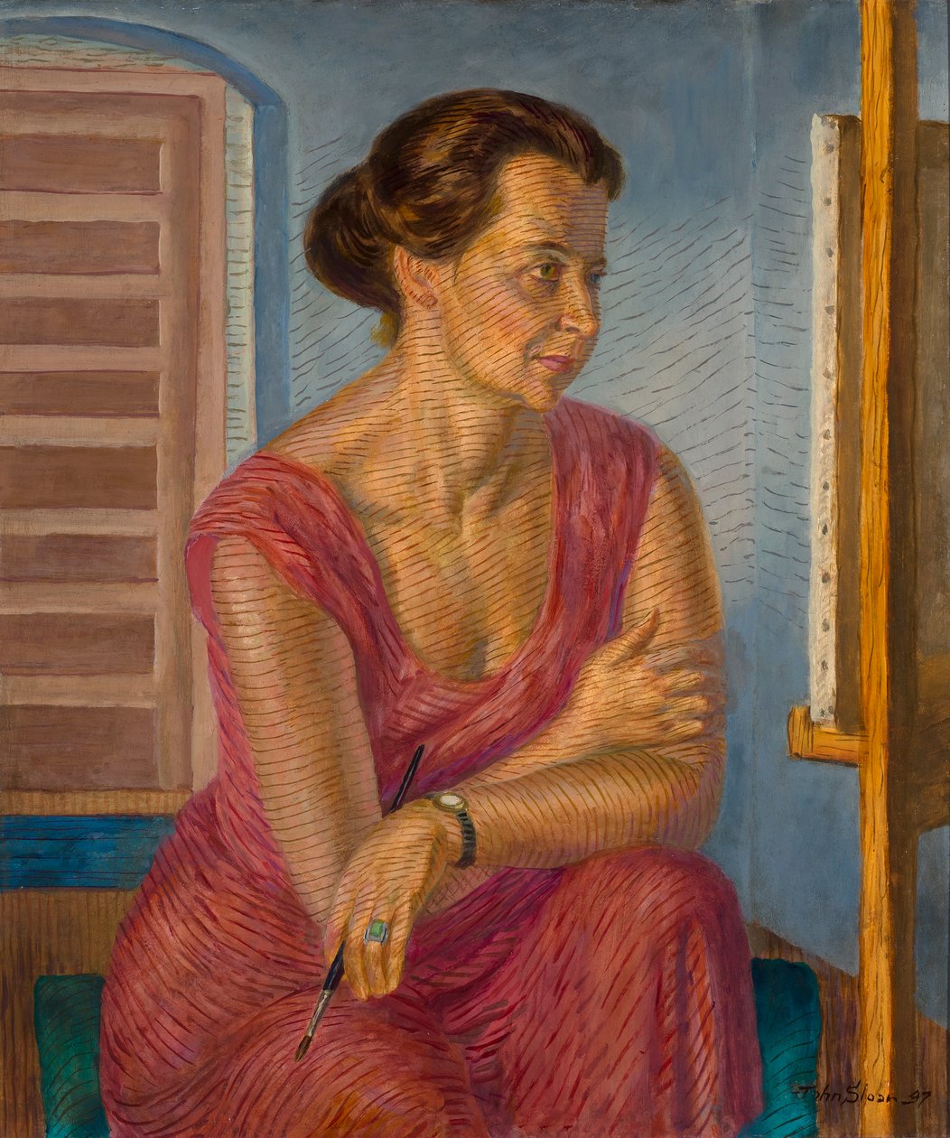 Helen maalaustelineessä tekijältä John French Sloan