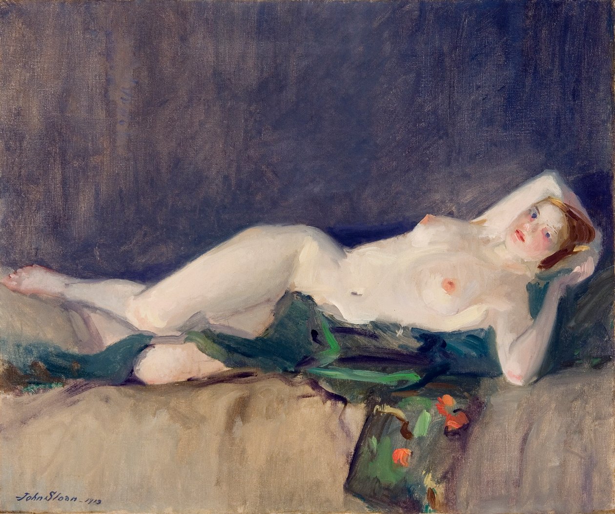 Nude, vihreä huivi tekijältä John French Sloan