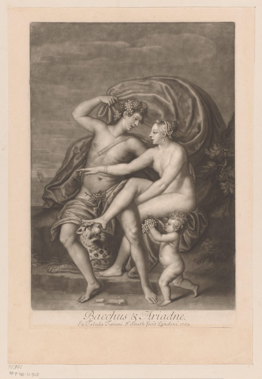 Bacchus löytää Ariadnen Naxoksesta Bacchus ja Ariadne (otsikko esineessä) jumalien rakkaussuhteet (sarjan nimi) Loves of the Gods (sarjan nimi) tekijältä John Smith