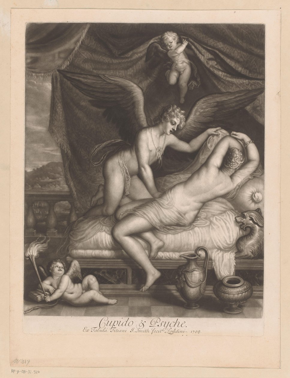 Cupid ja Psyche sängyssä Cupid & Psyche (otsikko esineessä) jumalien rakkaussuhteet (sarjan nimi) Loves of the Gods (sarjan nimi) tekijältä John Smith