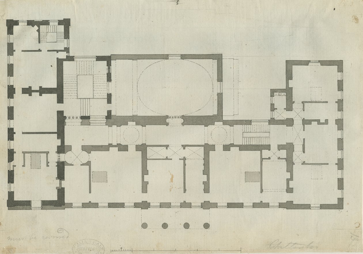 Chillington Hall: kynä- ja kynäpiirustus, nd [1789] (piirustus) tekijältä John Soane