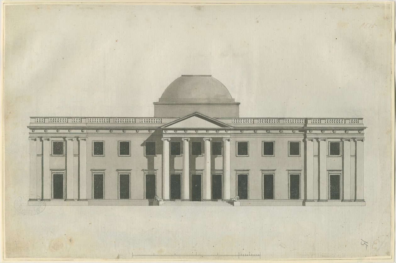 Chillington Hall: kynä- ja pesupiirustus, nd [1780-luku] (piirustus) tekijältä John Soane
