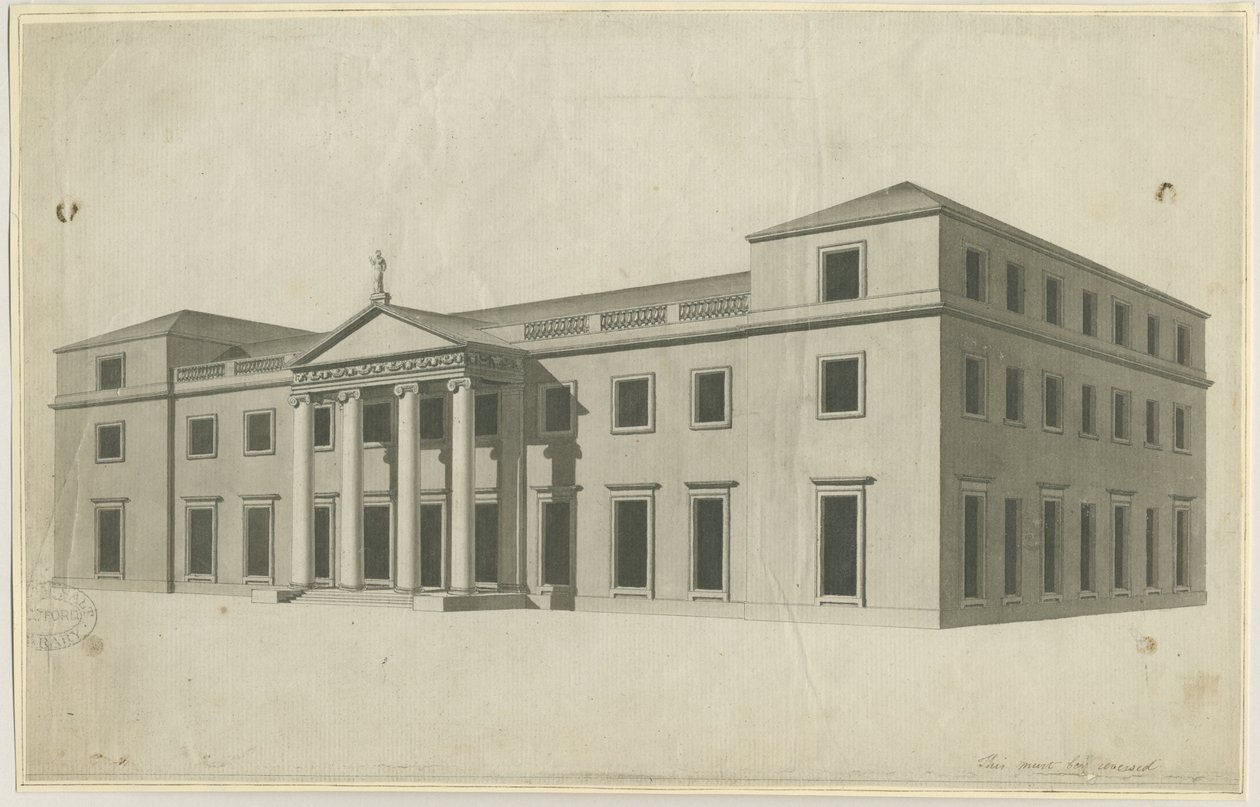 Chillington Hall: kynä- ja pesupiirustus, nd [?1780-luku] tekijältä John Soane