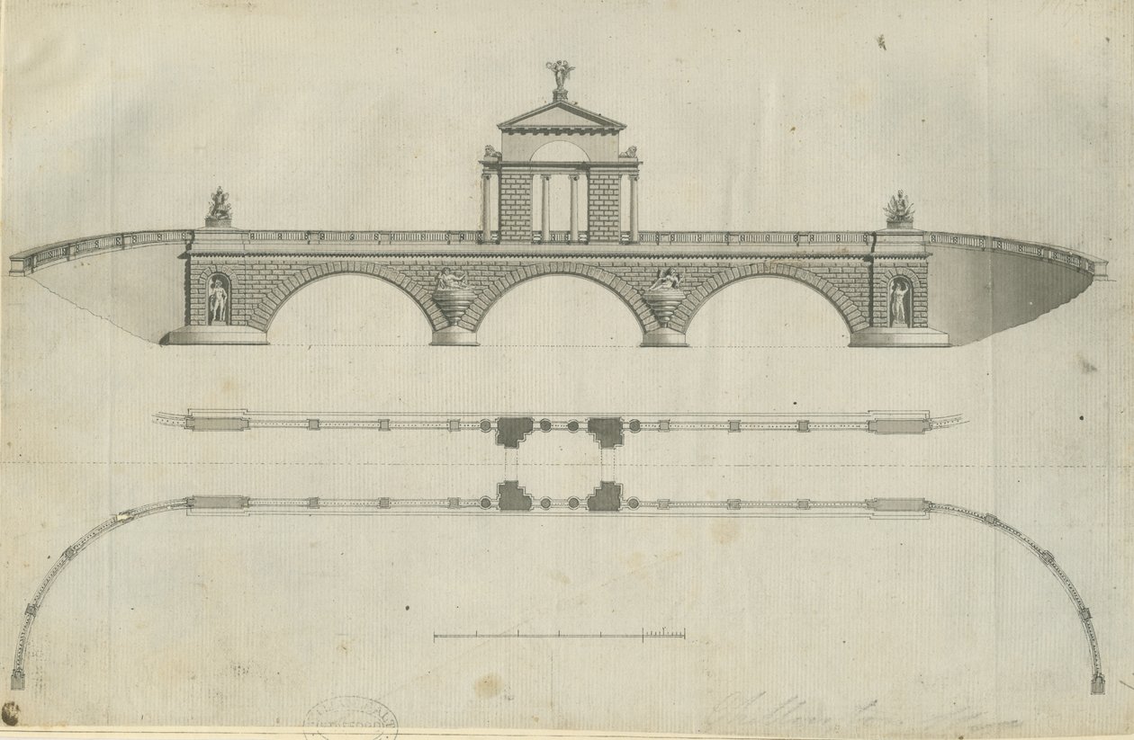 Chillington Park - Ehdotettu silta: seepiapiirros, nd [1789] (painettu) tekijältä John Soane