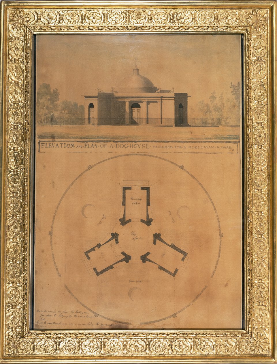 Koirakodin korkeus ja suunnitelma, 1779 (kynä ja muste ja wc paperilla) tekijältä John Soane
