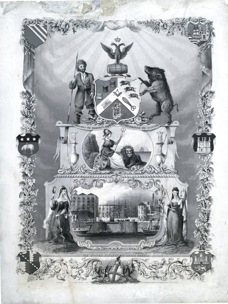 The United Society of Brush Makers, noin 1840 (kaiverrus paperille). tekijältä John & Son Shury
