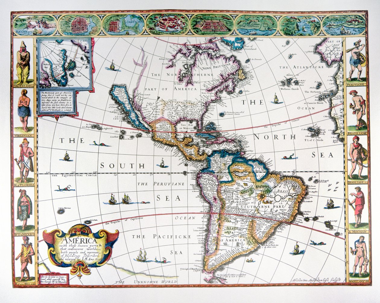 Läntisen pallonpuoliskon kartta vuonna 1626 (väri litho) tekijältä John Speed