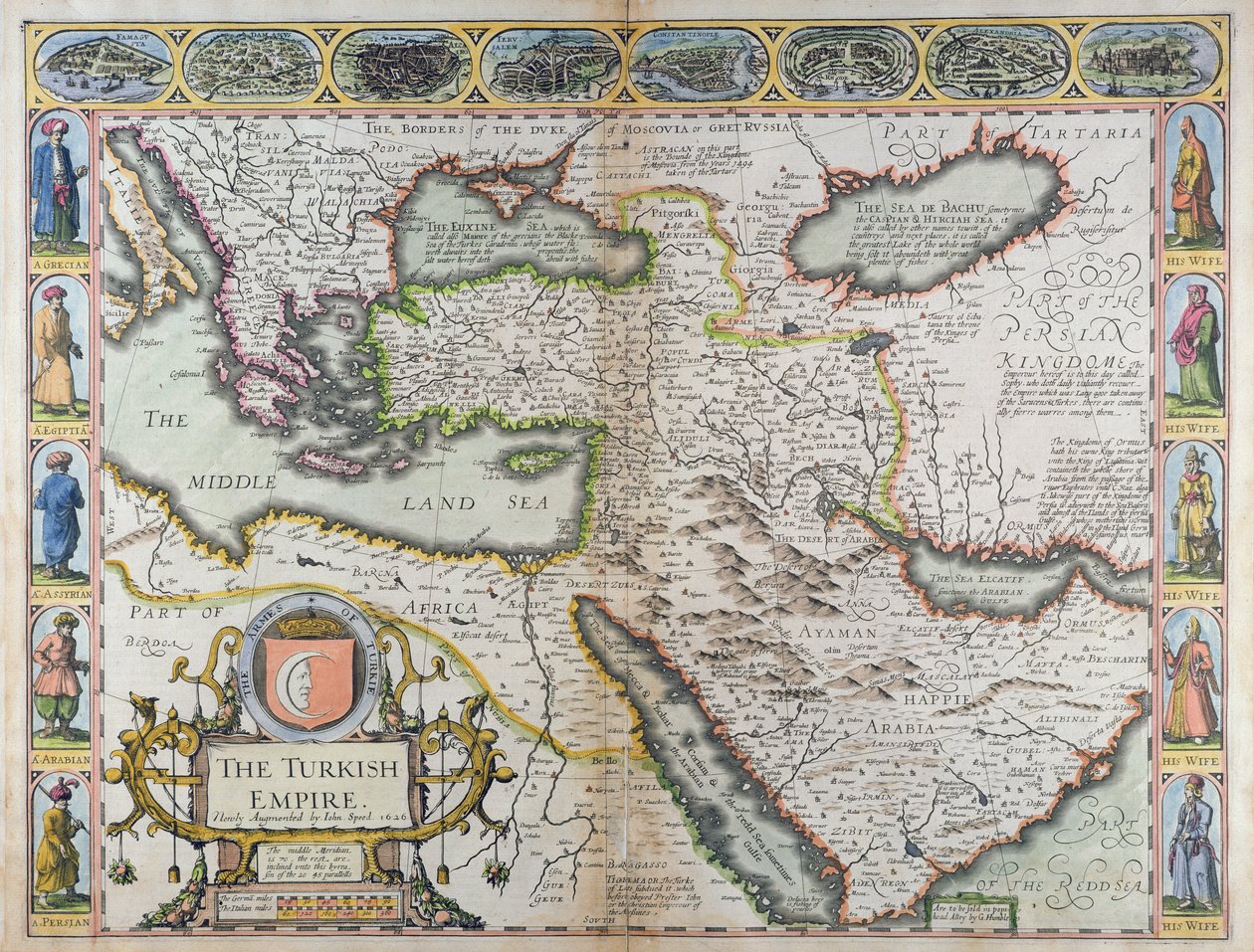 Turkin valtakunta, teoksesta "A Prospect of the Most Famous Parts of the World", painanut John Dawson George Humblelle, 1627 (käsinvärinen kaiverrus) tekijältä John Speed
