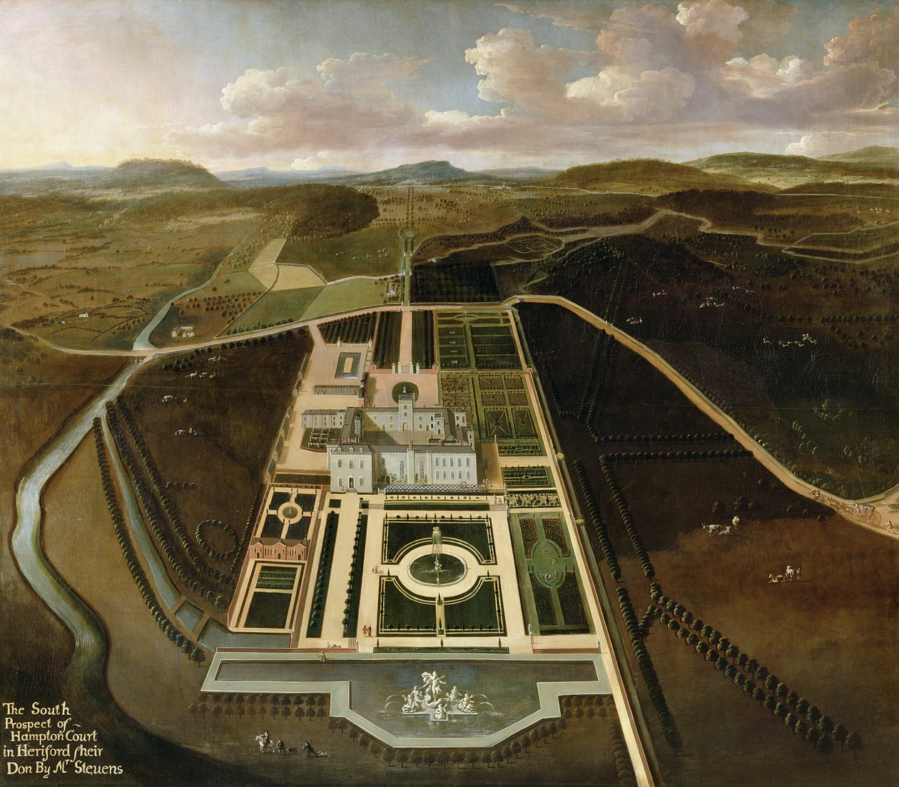 South Prospect of Hampton Court, Herefordshire, n. 1705 tekijältä John Stevens