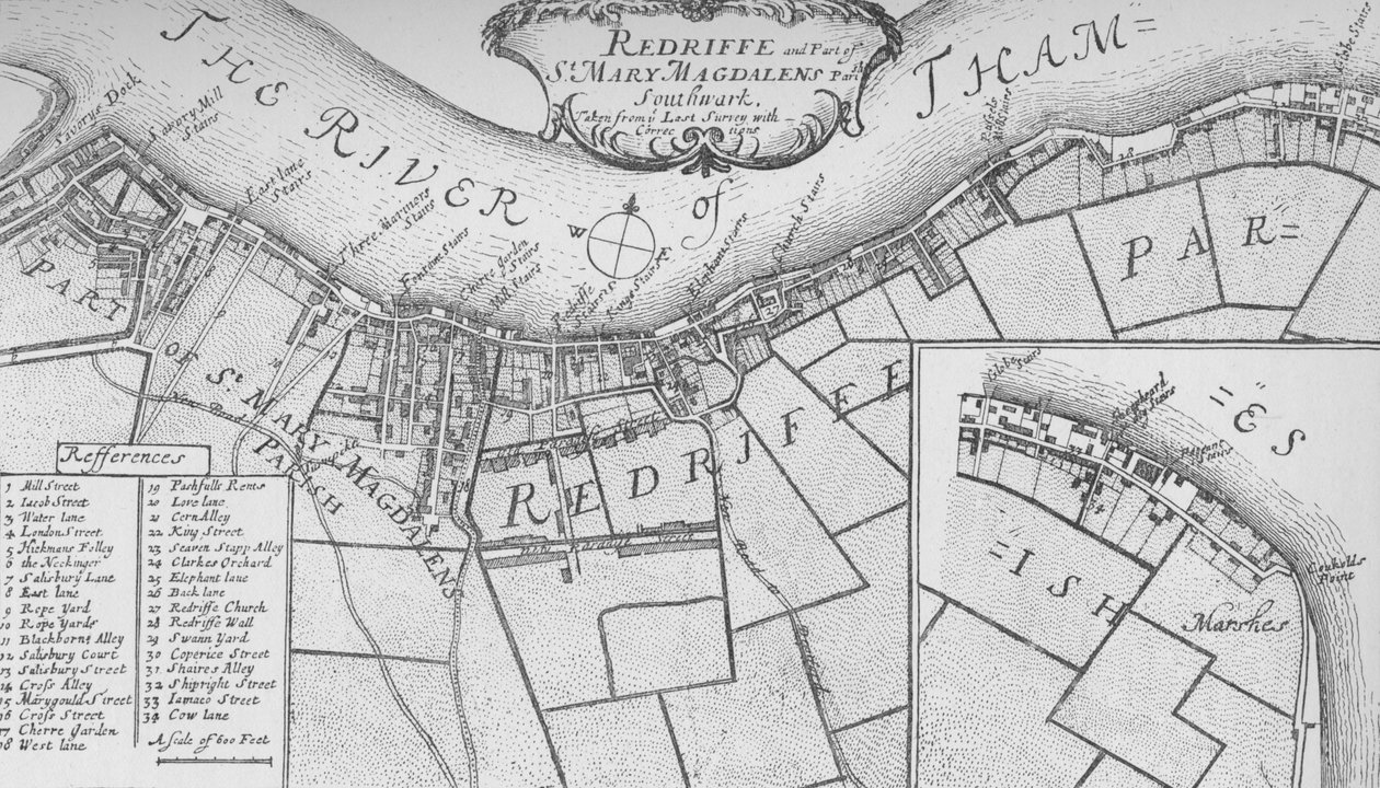 A Plan of Rotherhithe, 1755, 1912. Taiteilijat: Tuntematon, John Stow. tekijältä John Stow