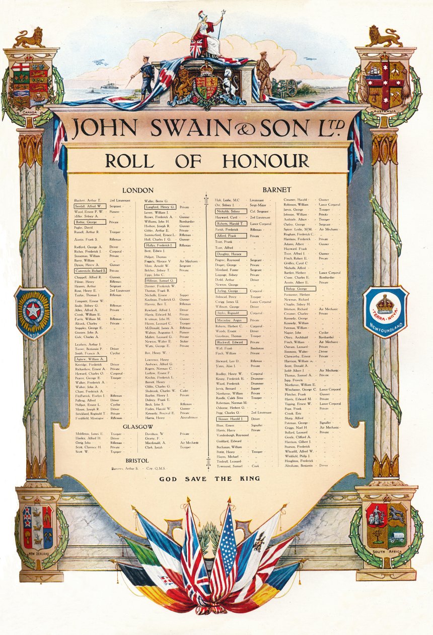 John Swain & Son Ltd.:n kunniakirja, 1917 tekijältä John Swain and Son
