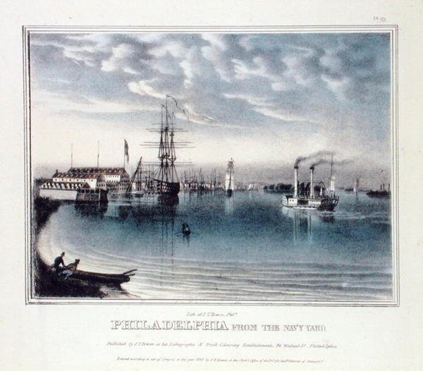 Philadelphia Navy Yardista, n. 1840 (väri litho) tekijältä John T. Bowen