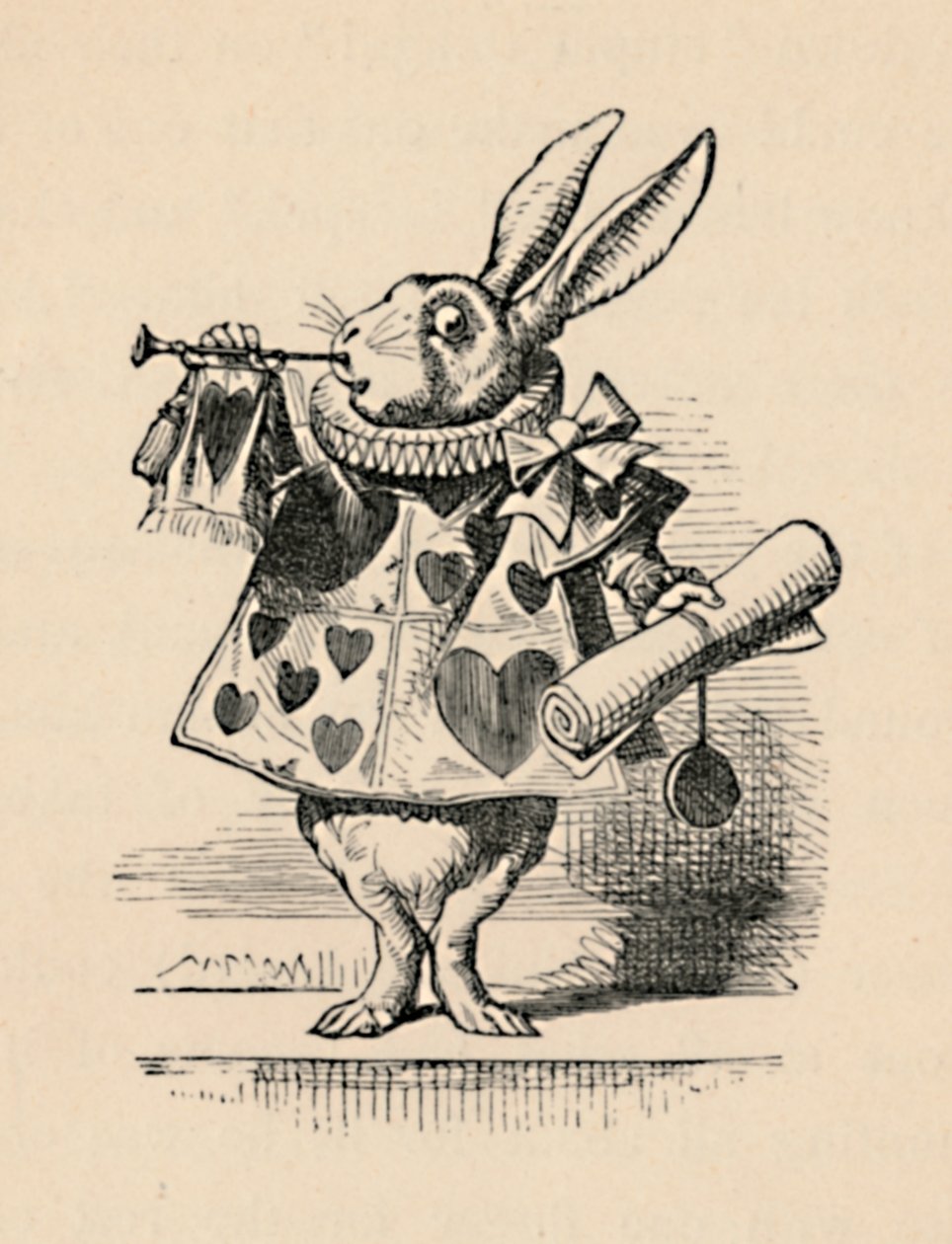 Kani hovivirkailijana puhaltamassa trumpettia ilmoitusta varten, 1889 tekijältä John Tenniel