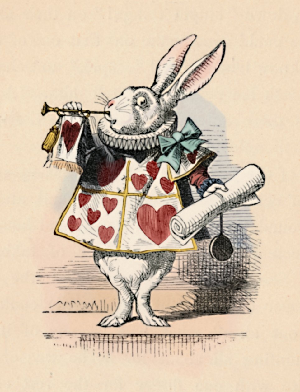 Kani hovivirkailijana puhaltamassa trumpettia ilmoitusta varten, 1889 tekijältä John Tenniel