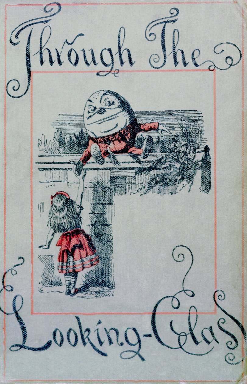 Alice ja Humpty Dumpty, kansikuva Lewis Carrollin (1832-98) "Alice Through the Looking-Glass" -julkaisulle, julkaistu Lontoossa. 1898 tekijältä John Tenniel
