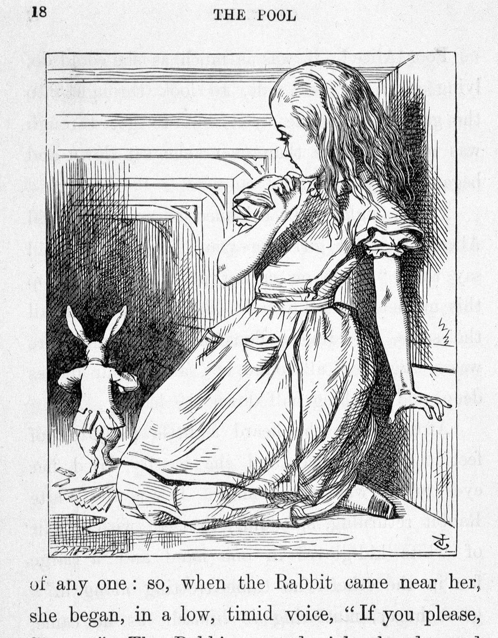 Alice et le rabbit - Lewis Carrollin teoksessa "Liisan seikkailut Ihmemaassa ja lasin läpi" John Tenniel (1820-1914) tekijältä John Tenniel