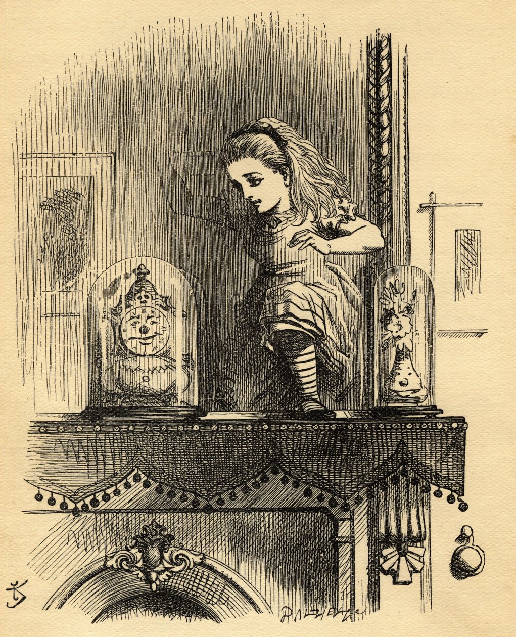 Alice in the Looking Glass House, kuvitus Lewis Carrollin (1832-1898) teoksesta Through the Looking Glass, julkaistu ensimmäisen kerran 1871 tekijältä John Tenniel