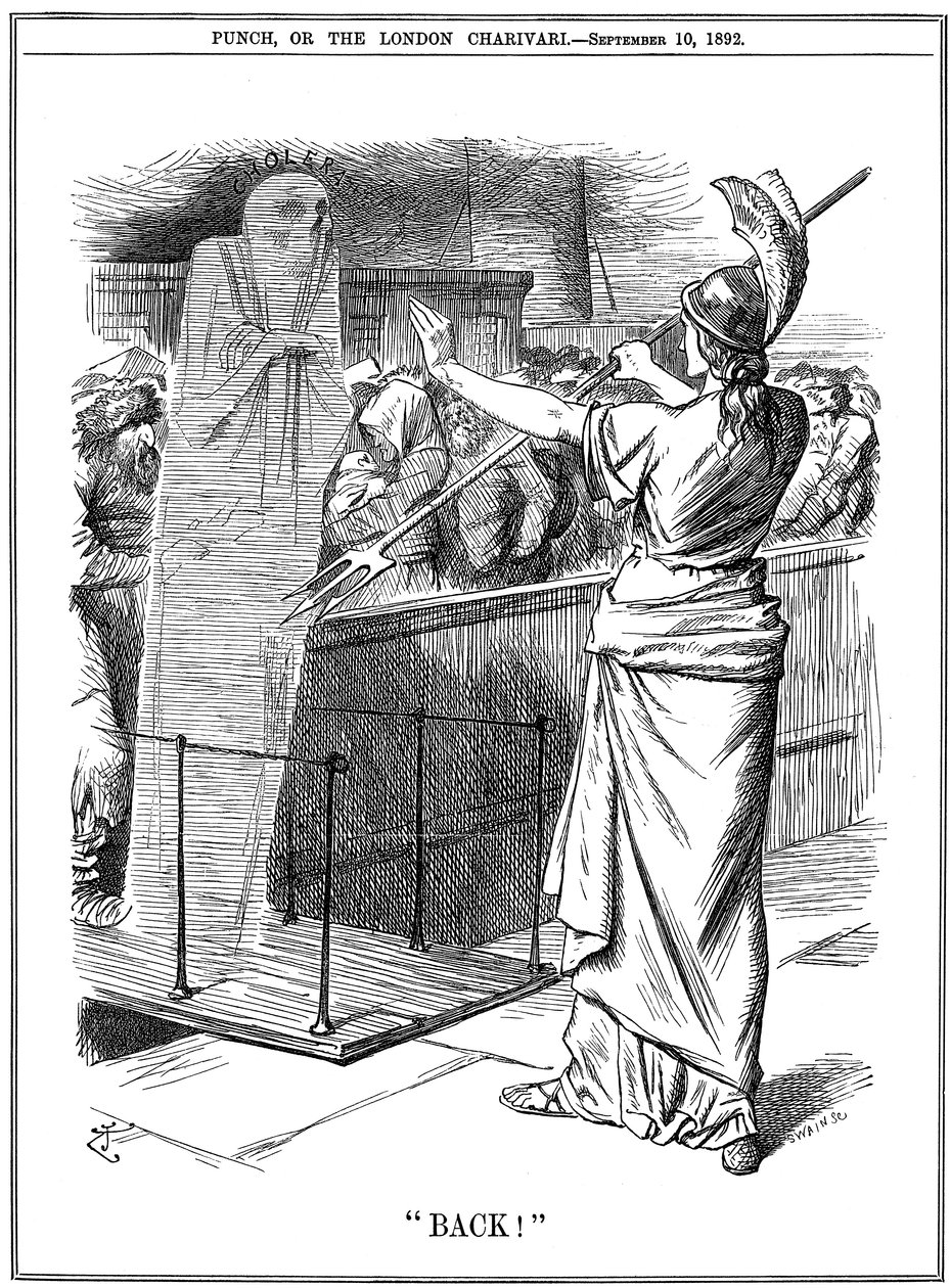 Britannia hillitsee koleraa Britannian satamissa, 1892 tekijältä John Tenniel