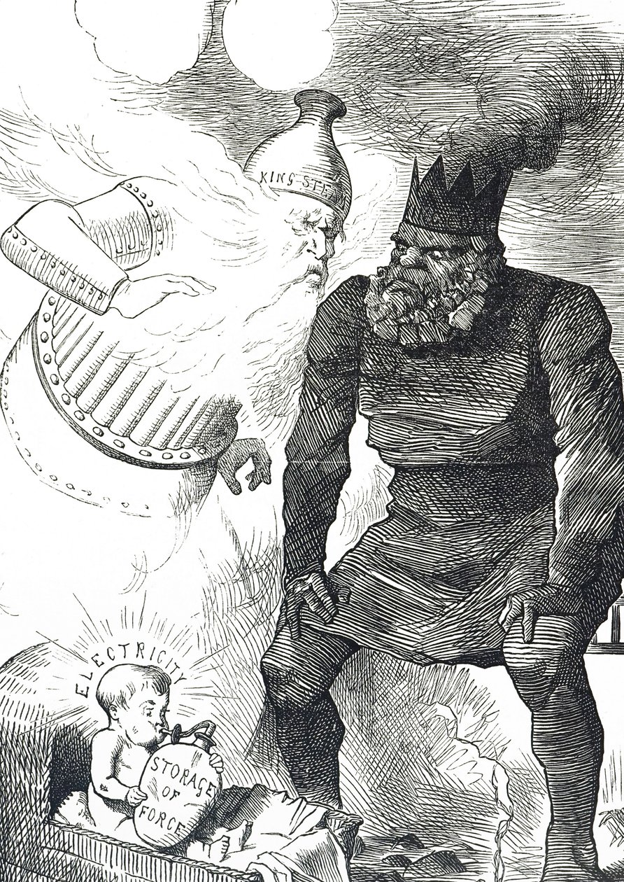 Sarjakuva, joka kommentoi sähkön lapsenkengistä tekijältä John Tenniel
