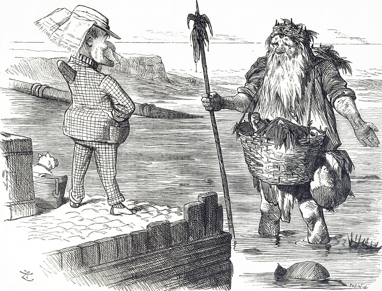 Sarjakuva kommentoi Thames-joen saastumista Lontoossa tekijältä John Tenniel