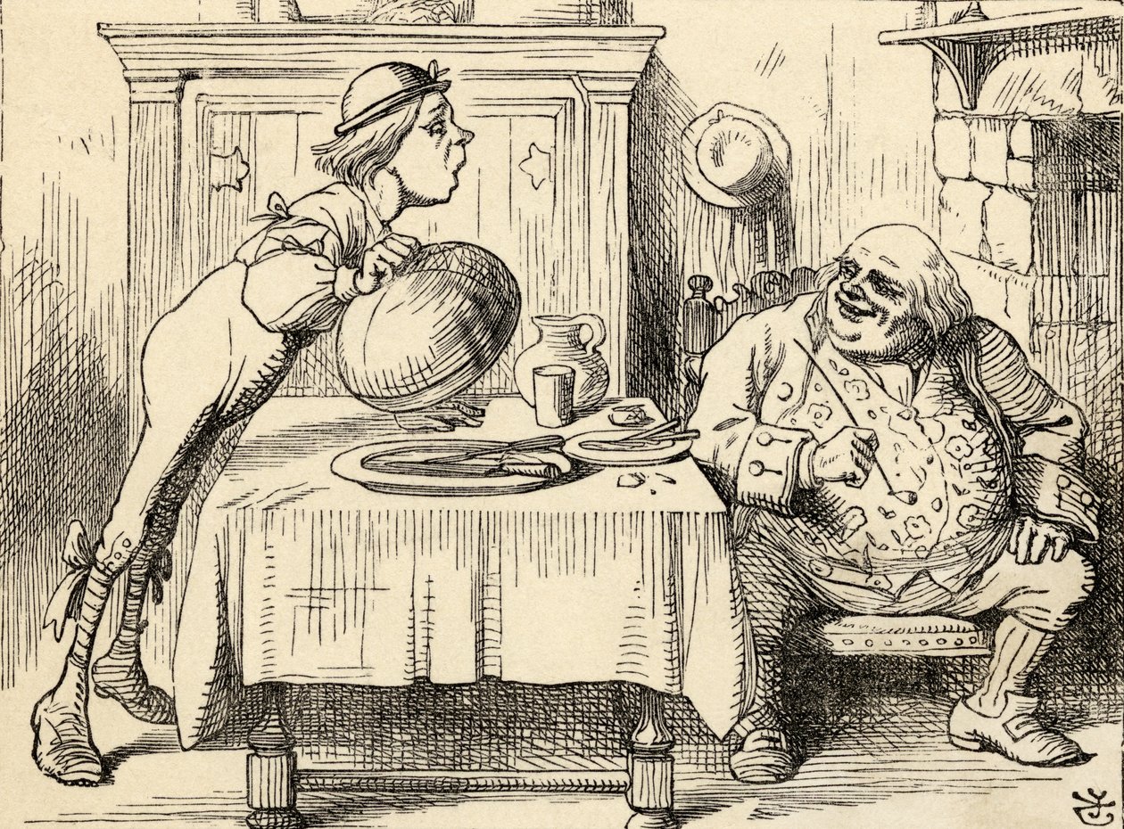 Isä William, joka on syönyt hanhen, Lewis Carrollin teoksesta "Liisan seikkailut ihmemaassa", julkaistu 1891 (litho) tekijältä John Tenniel