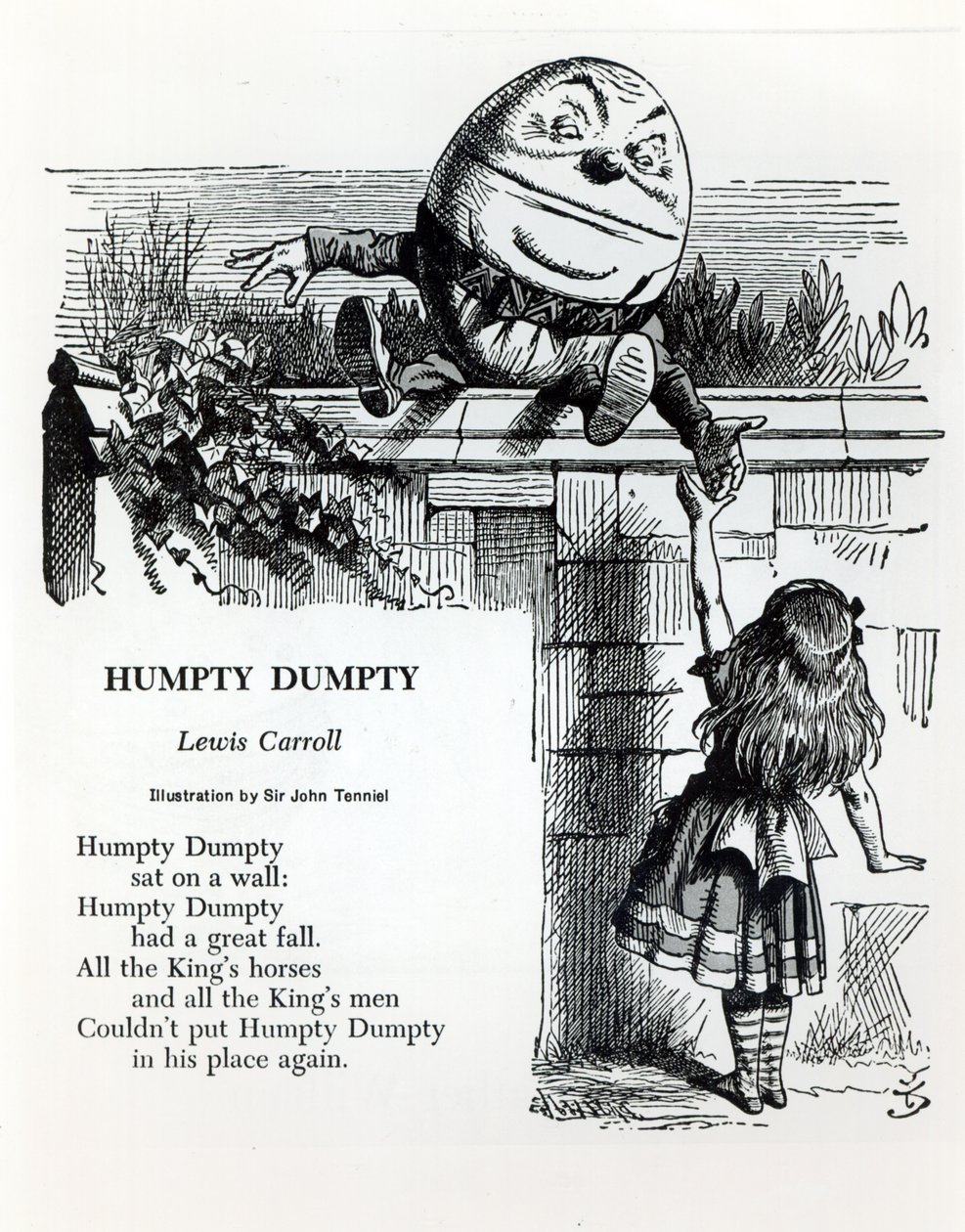 Humpty Dumpty, kuvitus Lewis Carrollin (1832-98) lastenloruun tekijältä John Tenniel