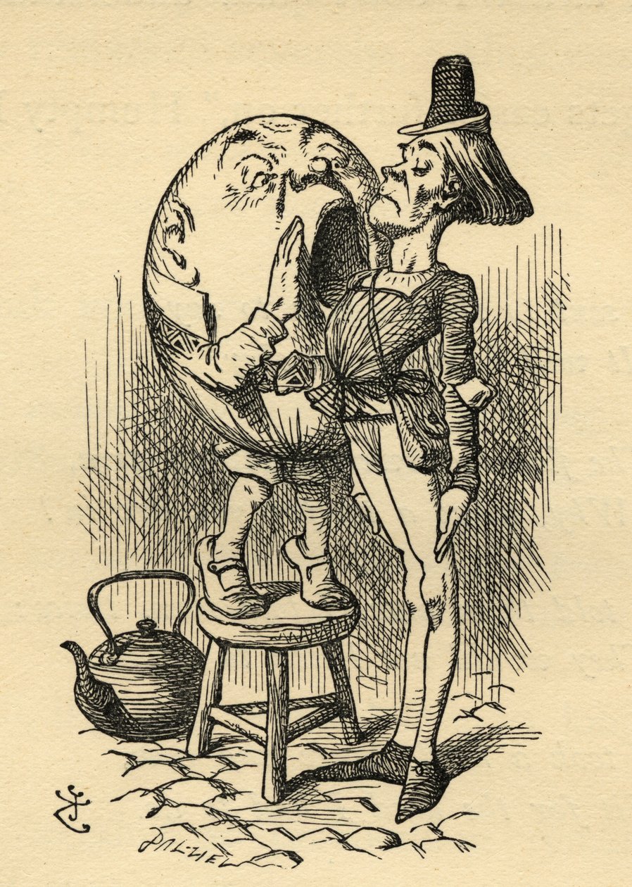 Humpty Dumpty, kuvitus Lewis Carrollin (1832–1898) teoksesta Through the Looking Glass, julkaistu ensimmäisen kerran 1871 tekijältä John Tenniel