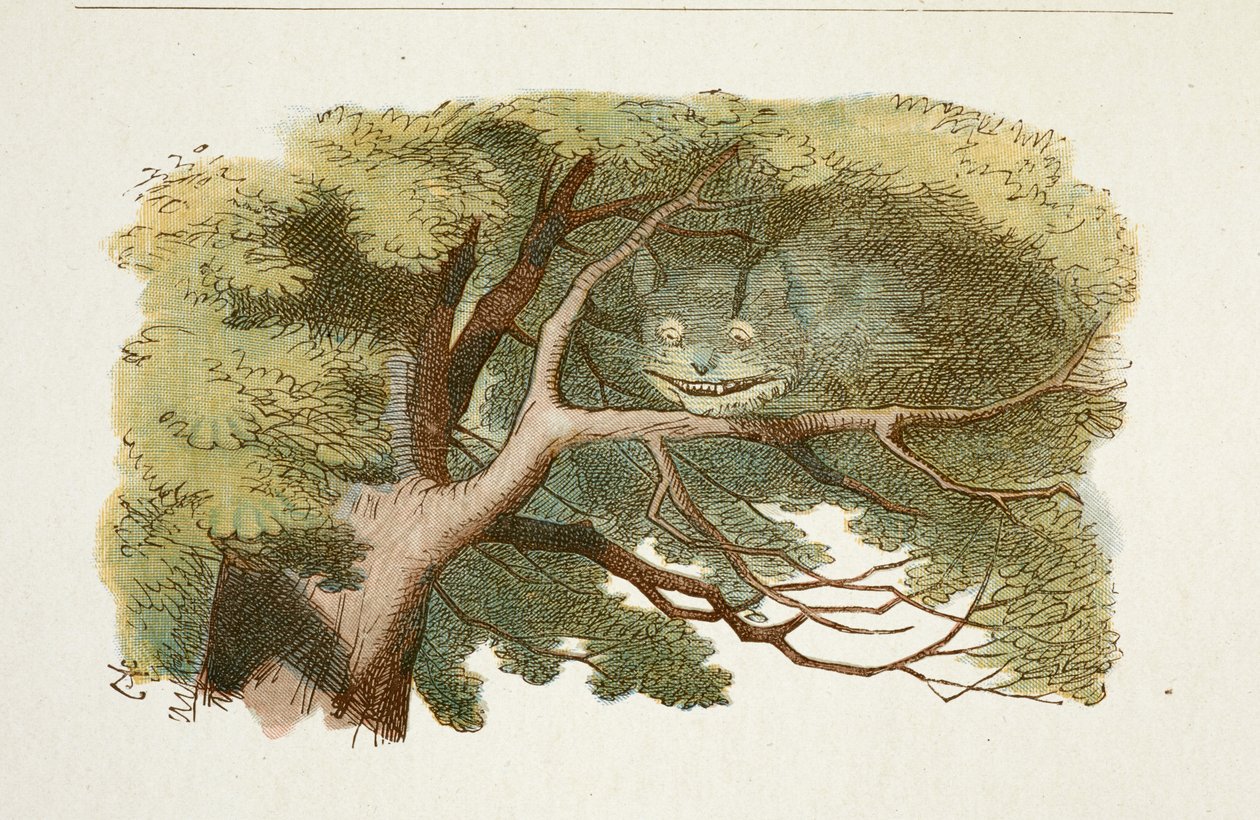 ""The Cheshire Cat"" Lautas ""Liisa ihmemaassa"" (Liisan seikkailut ihmemaassa), Lewis Carroll kuvittanut John Tenniel tekijältä John Tenniel