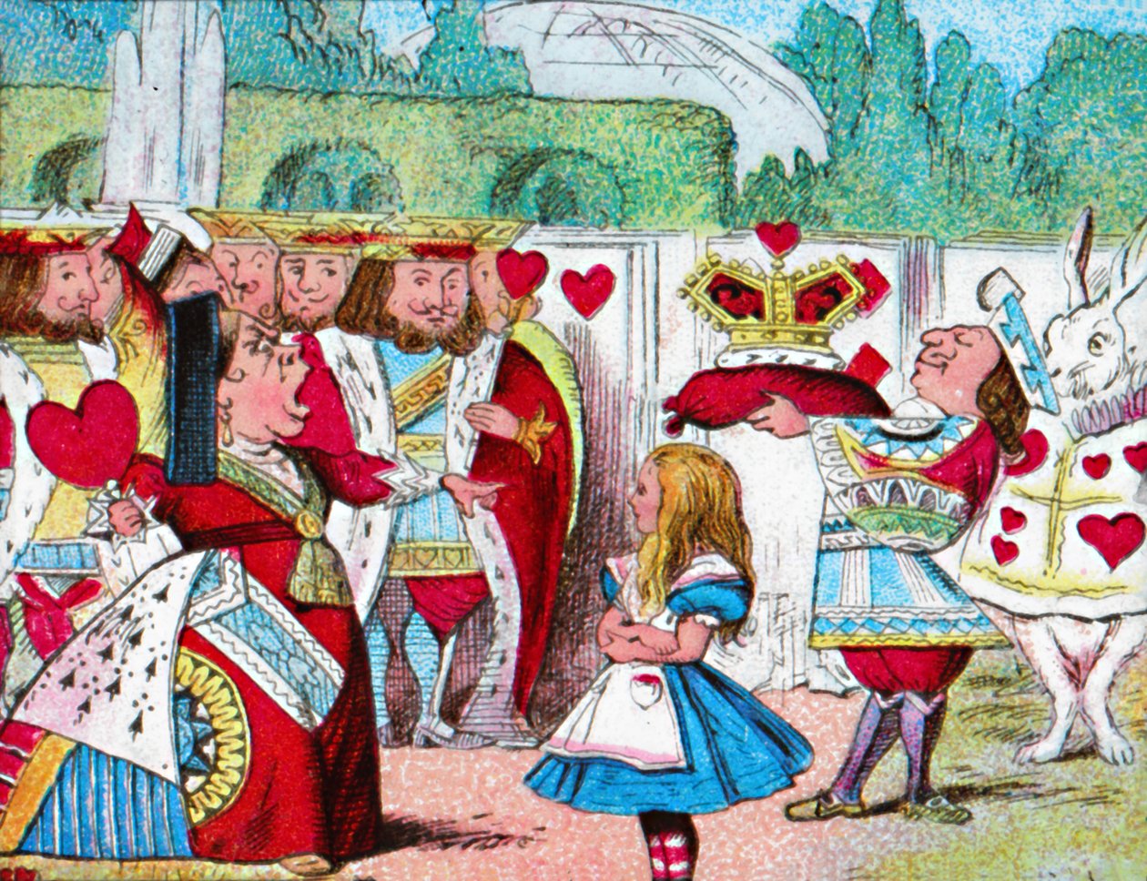 Pois päällään! Alice ja hänen punainen kuningattarensa, vuodelta 1910 tekijältä John Tenniel
