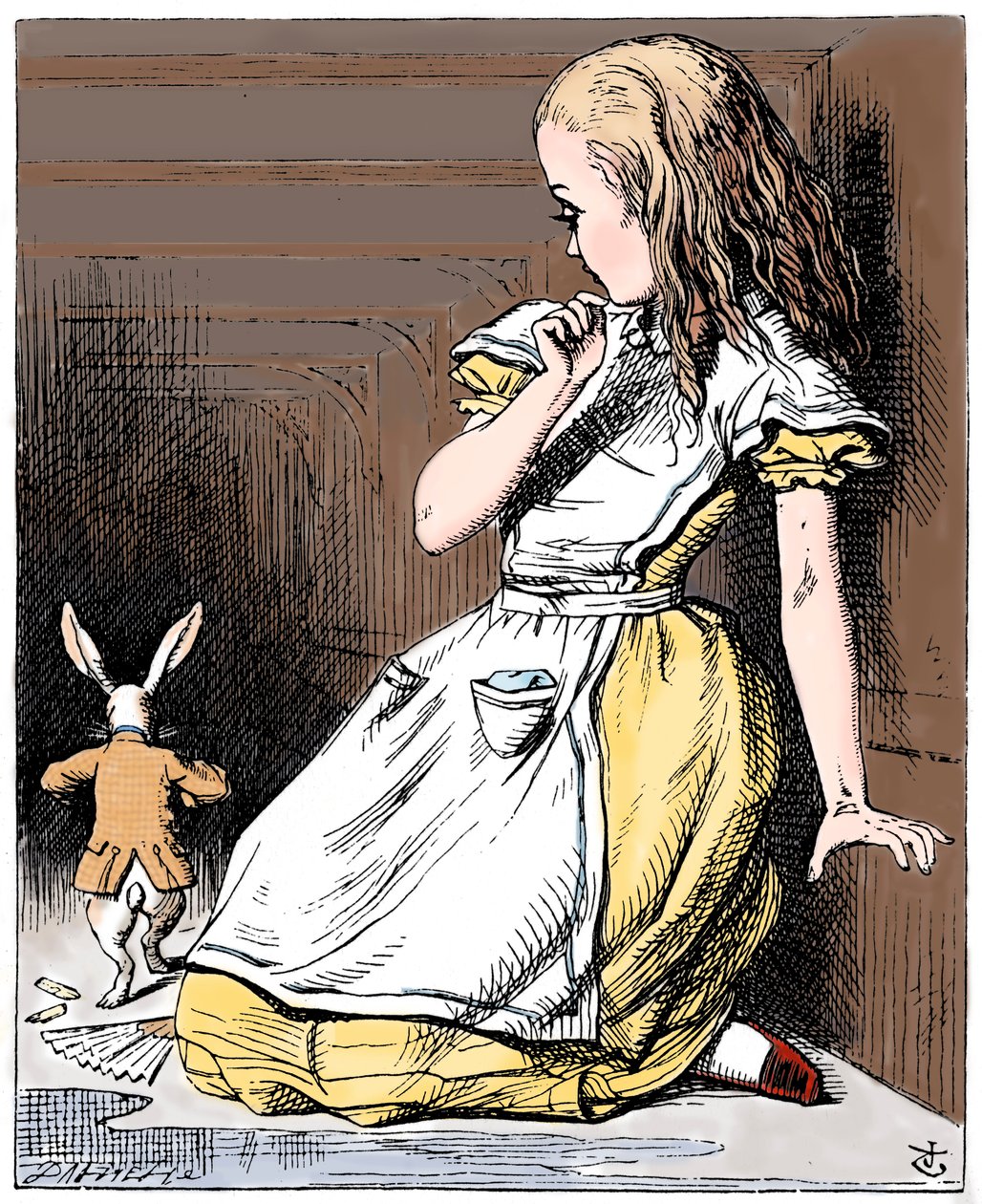 Kohtaus Lewis Carrollin Liisa seikkailuista ihmemaassa, 1865 tekijältä John Tenniel