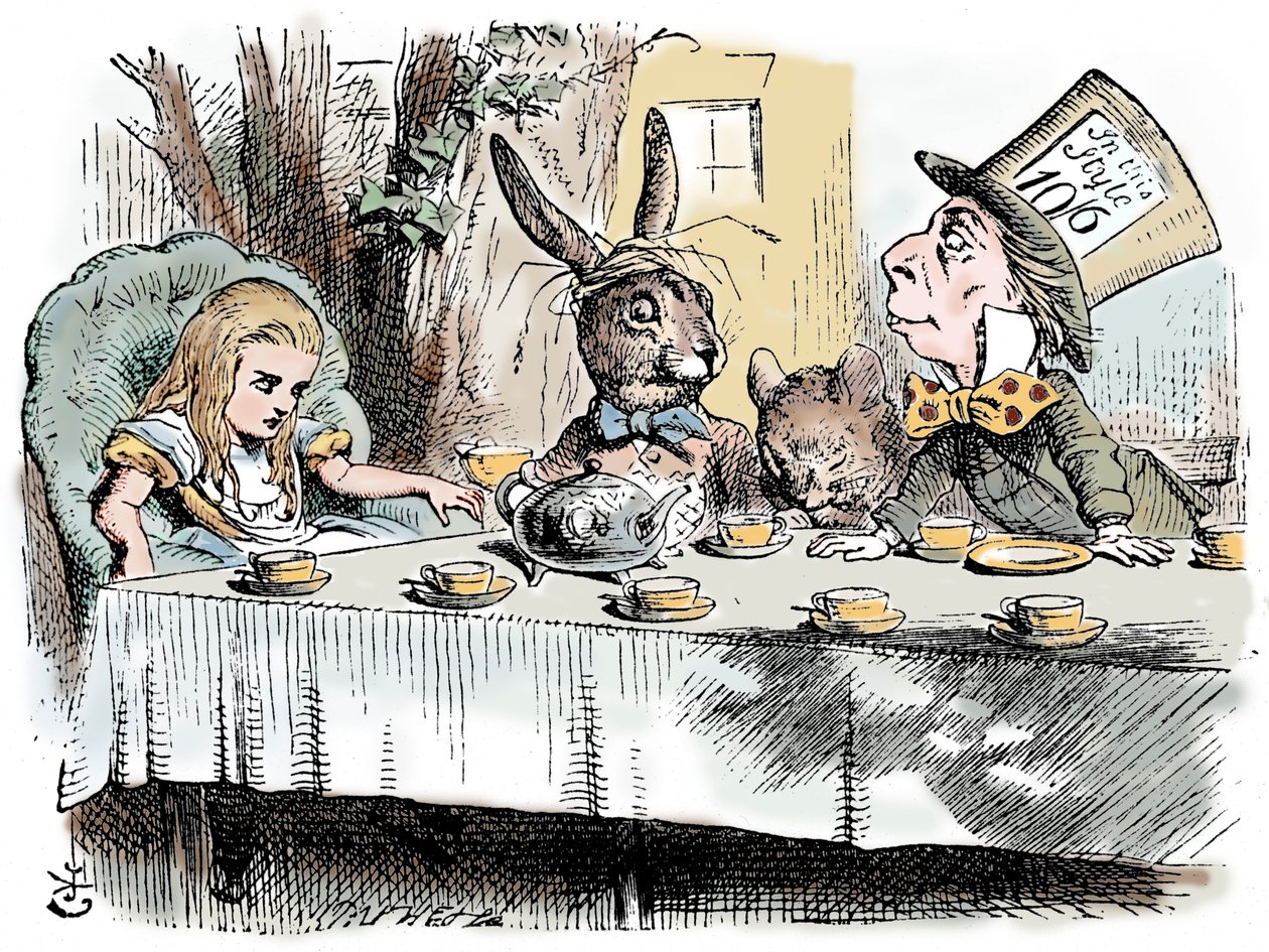 Kohtaus Lewis Carrollin Liisa seikkailuista ihmemaassa, 1865 tekijältä John Tenniel