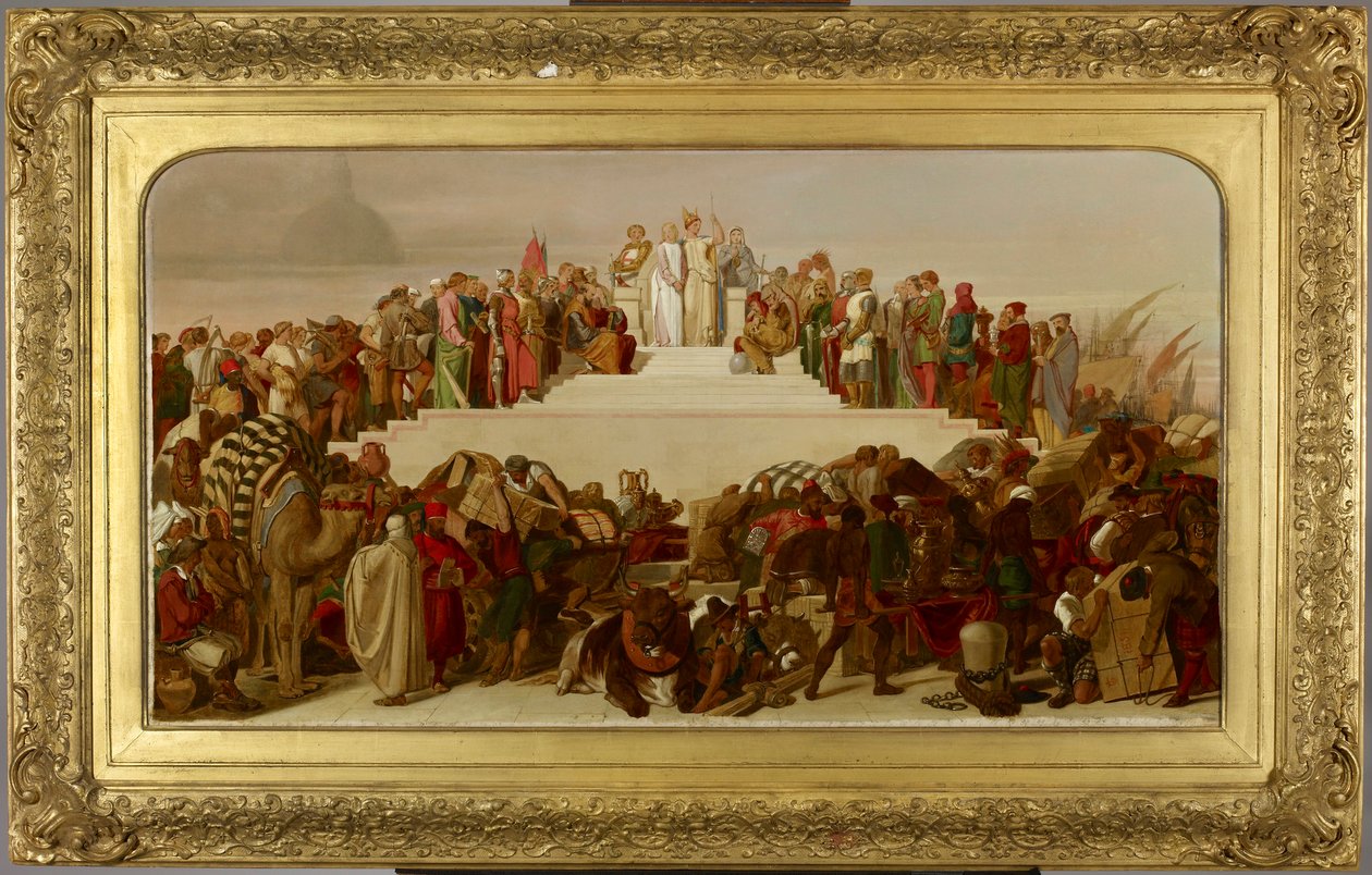 Luonnos keskeneräisestä suurikokoisesta taulusta, joka kuvaa allegorisesti kaikkien kansakuntien suurta teollisuuskokousta vuonna 1851 jKr. tekijältä John Tenniel