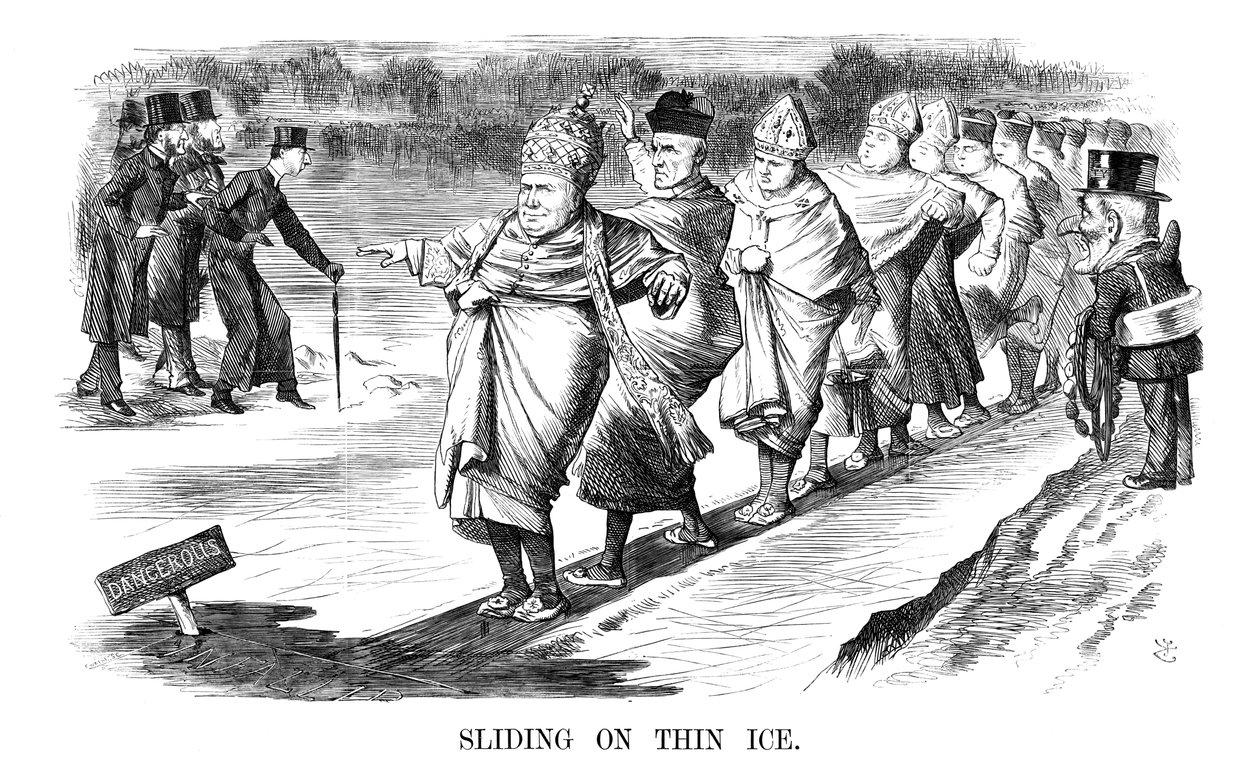 Liukumassa ohuella jäällä, 1869 tekijältä John Tenniel