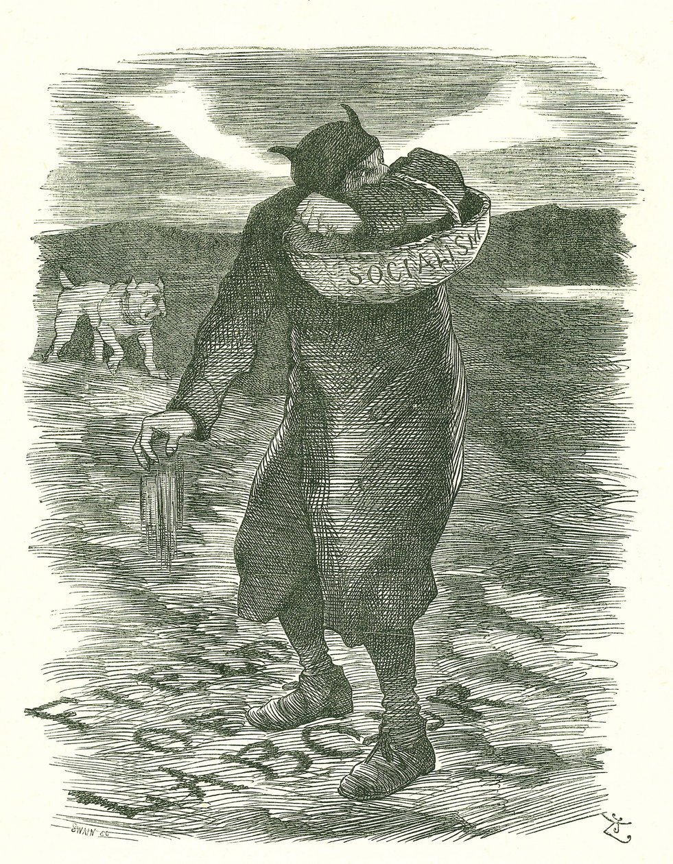 Tares kylvö: pelko sosialismin leviämisestä brittiläisen työvoiman keskuudessa. John Tenniel sarjakuva Punchista, Lontoosta, 27. helmikuuta 1886. tekijältä John Tenniel