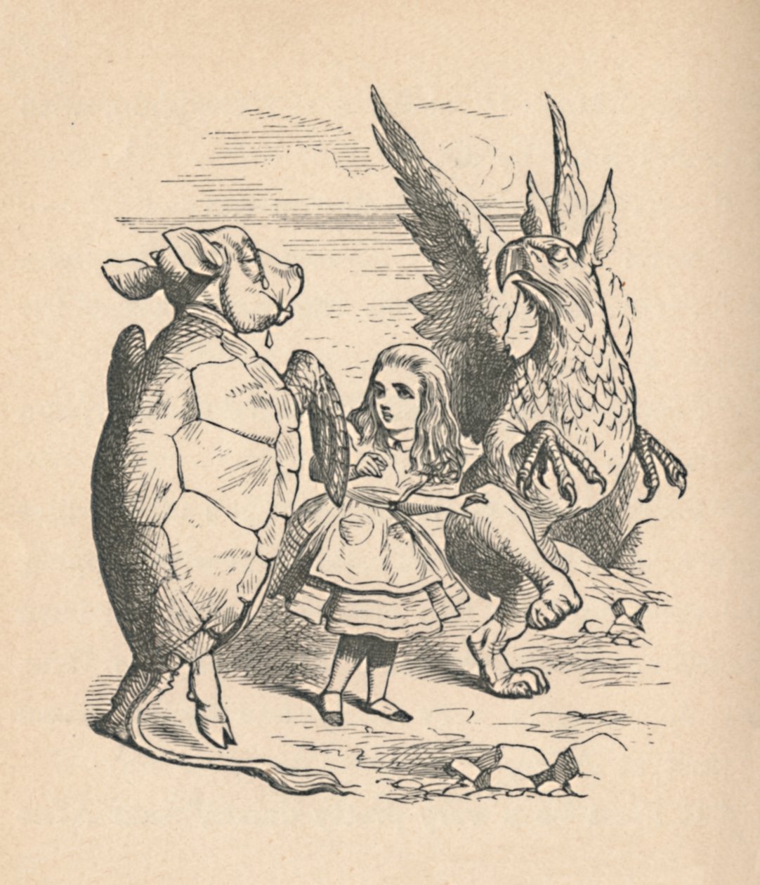 Pilkikilpikonna, Alice ja Gryphon, 1889 tekijältä John Tenniel