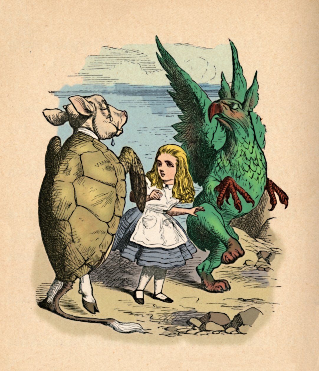 Pilkikilpikonna, Alice ja Gryphon, 1889 tekijältä John Tenniel