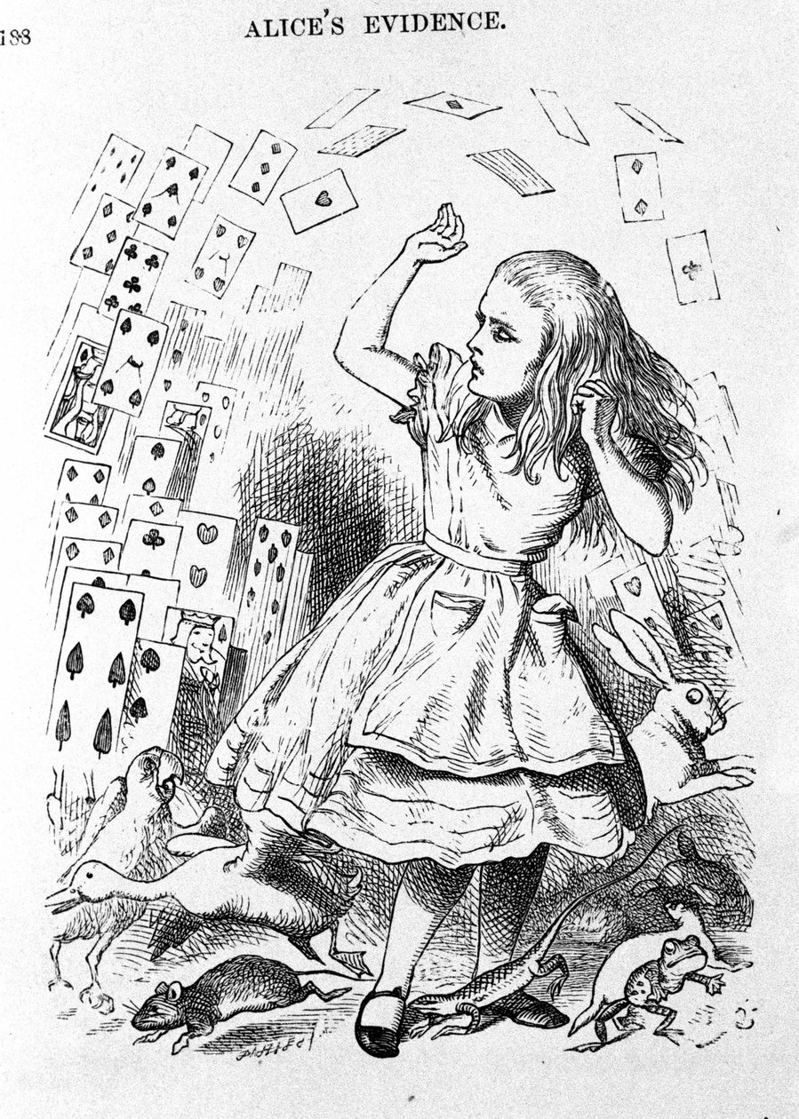 Pelattavat kortit - Lewis Carrollin "The lastentarha" "Liisan seikkailut ihmemaassa", kuvitus John Tennielin (1820-1914) ensimmäisestä painoksesta tekijältä John Tenniel