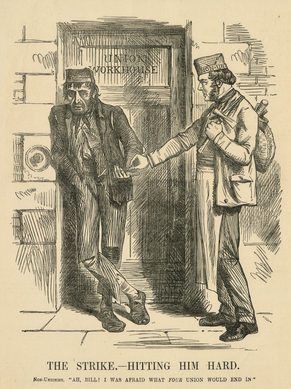 Iskemisen tulos - The Workhouse. Sarjakuva "Punch", Lontoo tekijältä John Tenniel