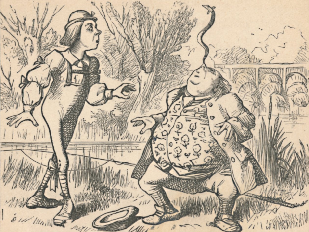 Nuorukainen ja hänen isänsä, joka tasapainottaa kalaa nenällään, 1889 tekijältä John Tenniel