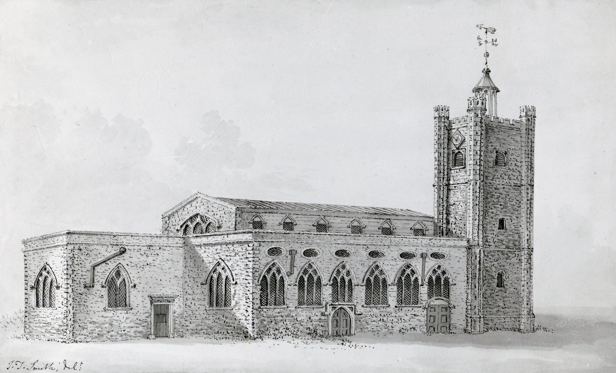 Vanha St Gilesin kirkko, n.1718 (kaiverrus) tekijältä John Thomas (after) Smith